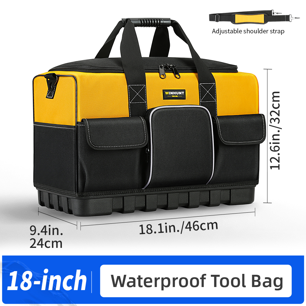Durable Polyester Heavy-Duty Tool Bag with Wide Mouth & Waterproof Base, Adjustable Shoulder Strap