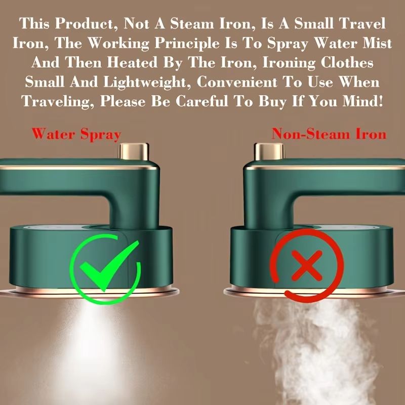 Mini Travel Steam Iron 3.38 fl oz Handheld Garment Steamer, Portable Wrinkle Remover with Stainless Steel Plate