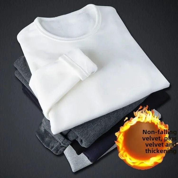 Mens Fleece Lined Long Sleeve Crew Neck Base Shirt – Thickened Casual Long Sleeve Top