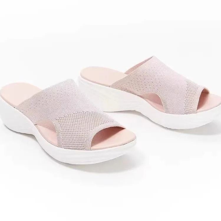 Women Knit Elastic Cloth Wedge Sandals Slip On Lightweight Walking Sandals