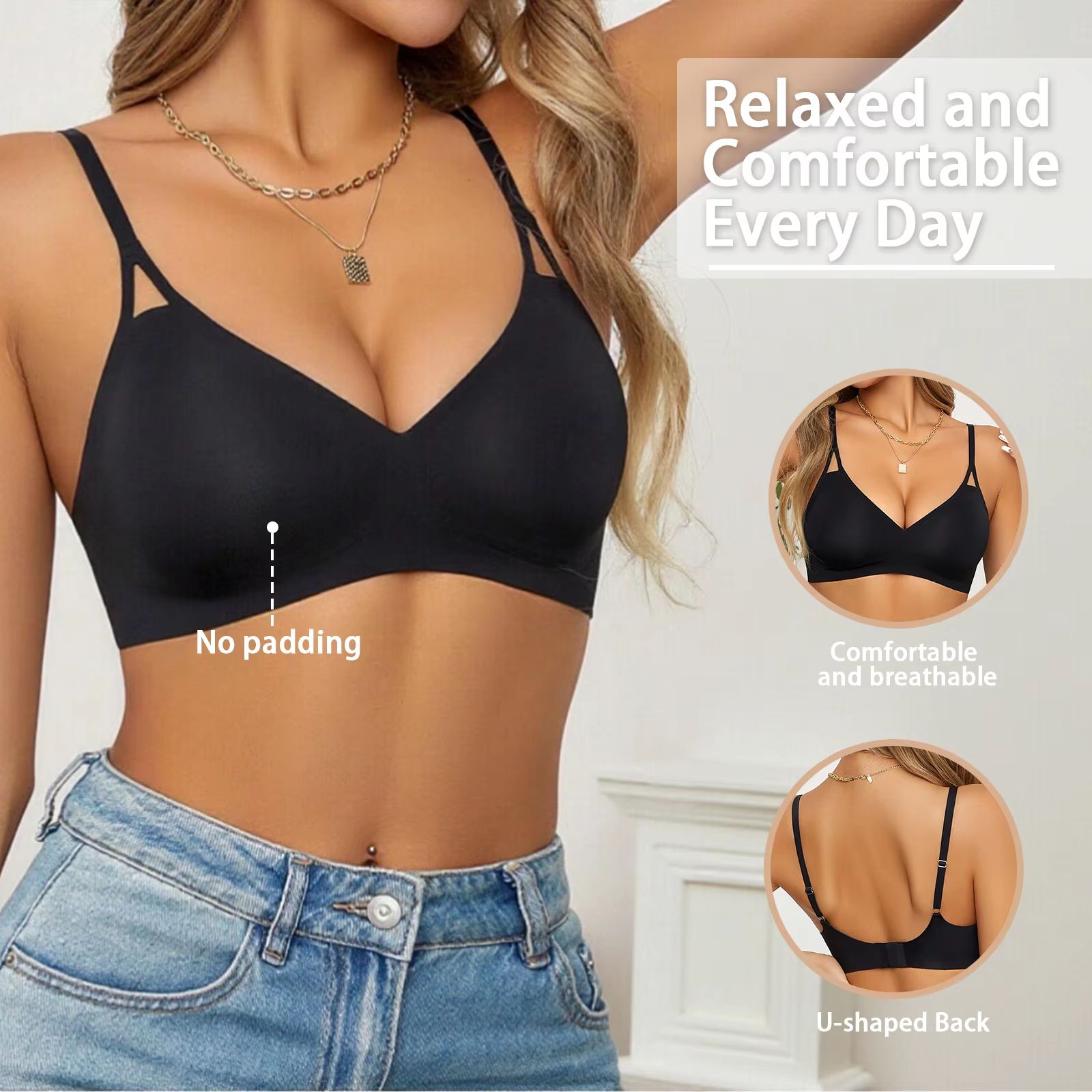 AirEase Everyday Wireless Bra Breathable Elastic Seamless Comfort Bra Soft Support Daily Travel Bra