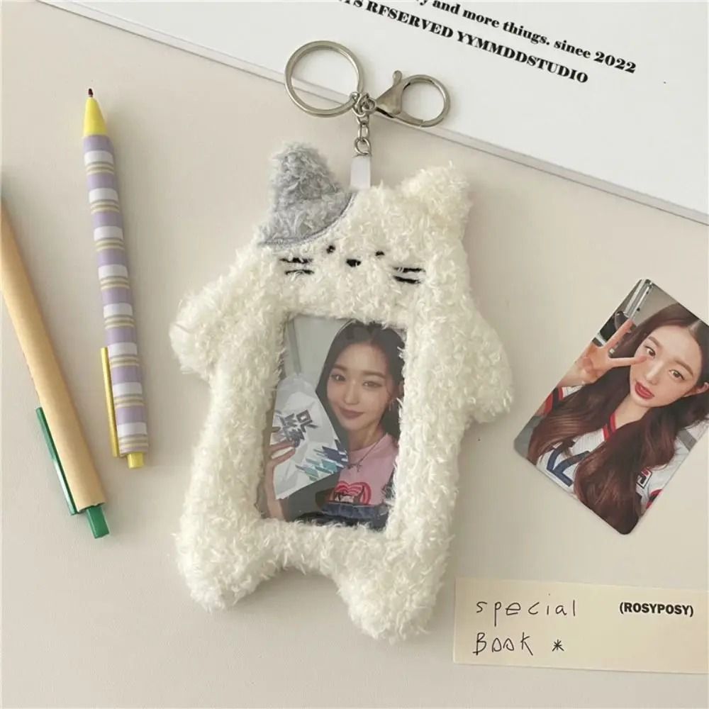 Cute Plush Photocard Holder Cartoon Keychain Photo Card Case