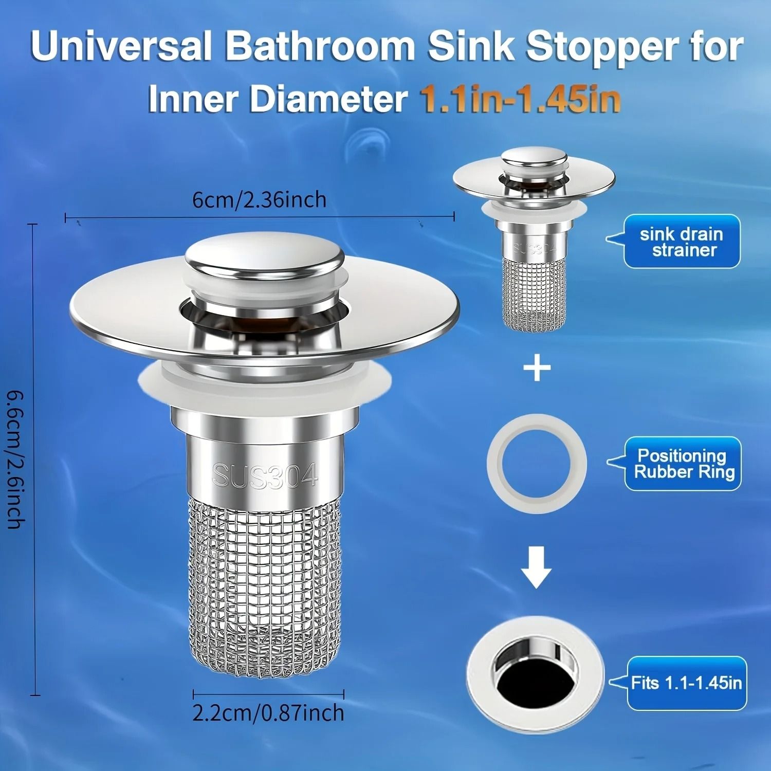 2 Pack Stainless Steel Pop Up Sink Strainer