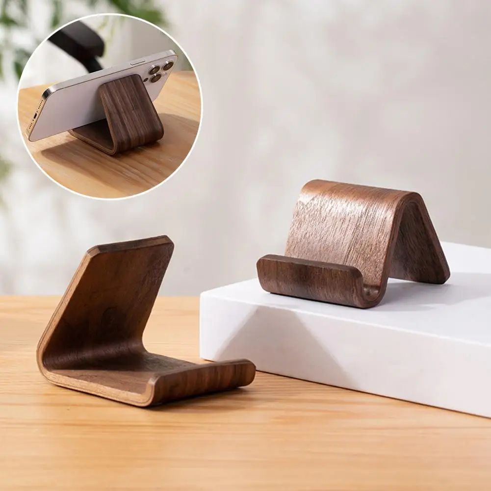 Walnut Solid Wood Phone Stand Holder for Desk, Portable Desktop Mobile Stand for Home Office Travel, Stylish Support