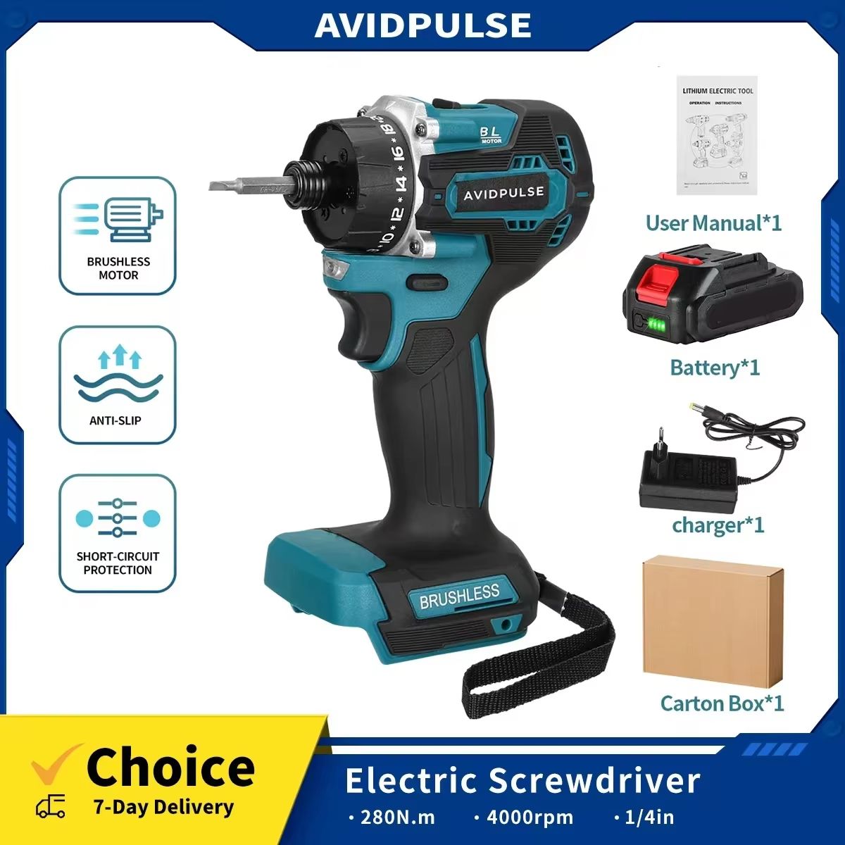 AvidPulse 20+1 Torque 1/4 Brushless Cordless Voltage Power Screwdriver for Makita 18V Battery