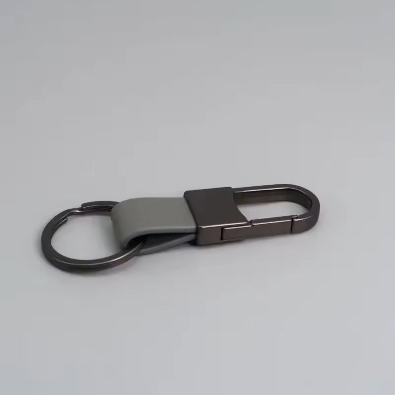 Custom Logo Leather & Metal Carabiner Keychain with Double Rings