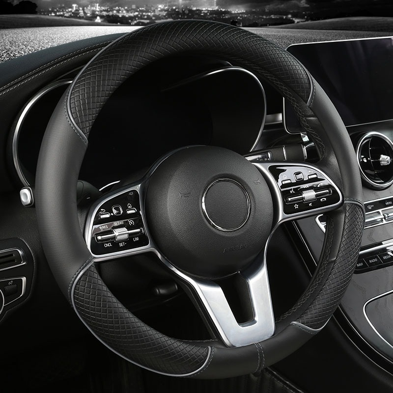 Universal Leather Diamond Steering Wheel Cover All Seasons Durable Anti-Slip Veins Design
