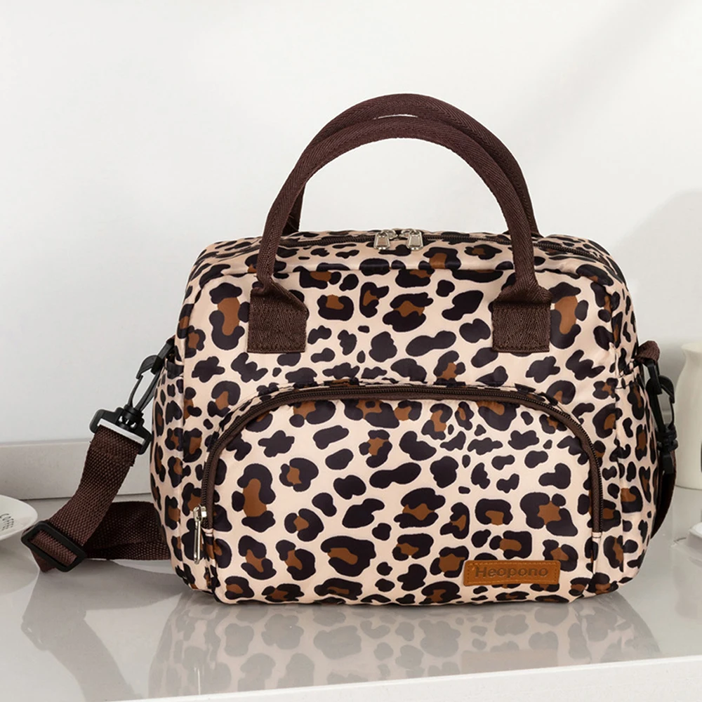 Leopard Print Insulated Lunch Bag Crossbody Picnic Cooler Tote for Travel & Daily Use