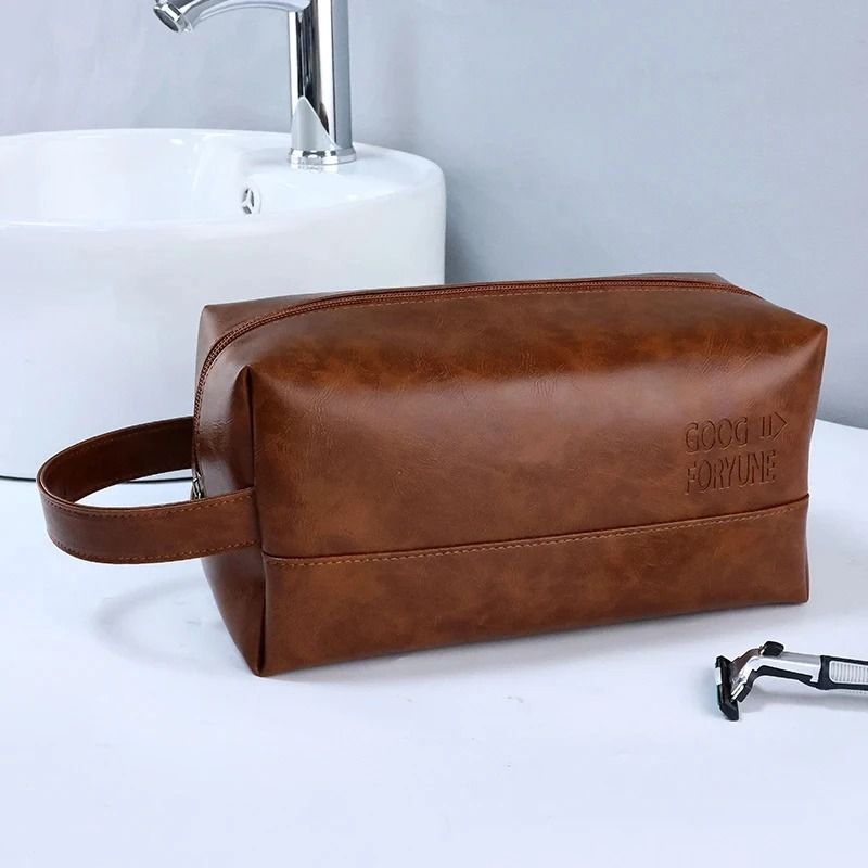 Mens Business PU Leather Travel Toiletry Bag