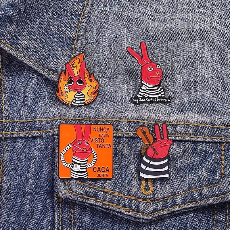 Humor Comedy Character Enamel Pin Cartoon Red Eared Animal Lapel Badge for Backpacks and Clothing
