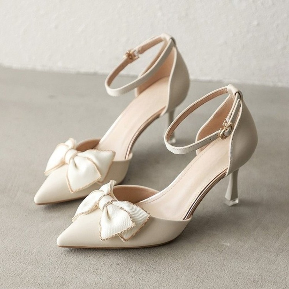 Elegant Medium Heel Heels for Women, Pointed Toe Butterfly Stilettos, White Designer Shoes for Weddings, Bridal Party