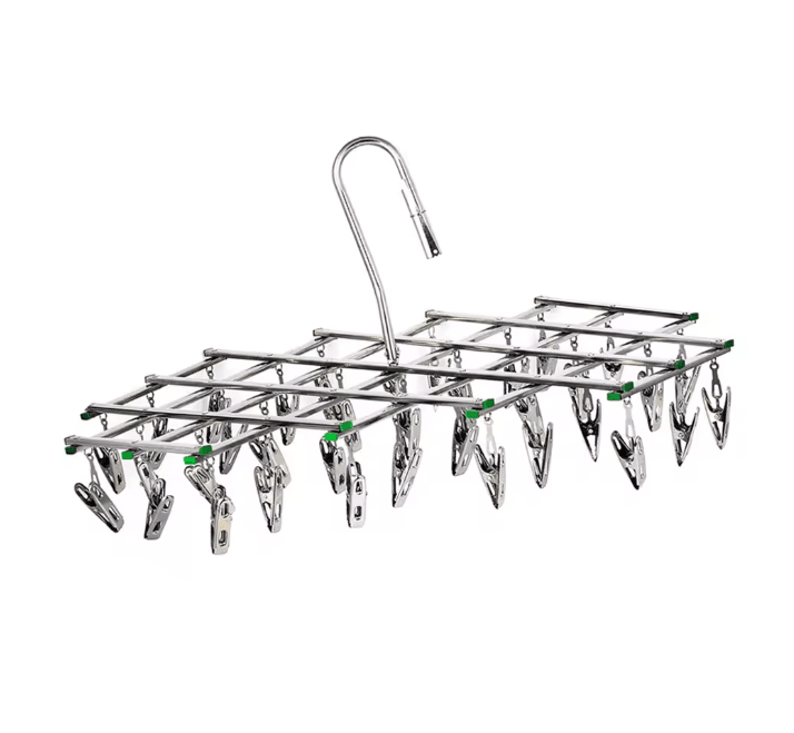 SpinDry Stainless Steel Sock Drying Rack with Windproof Clips