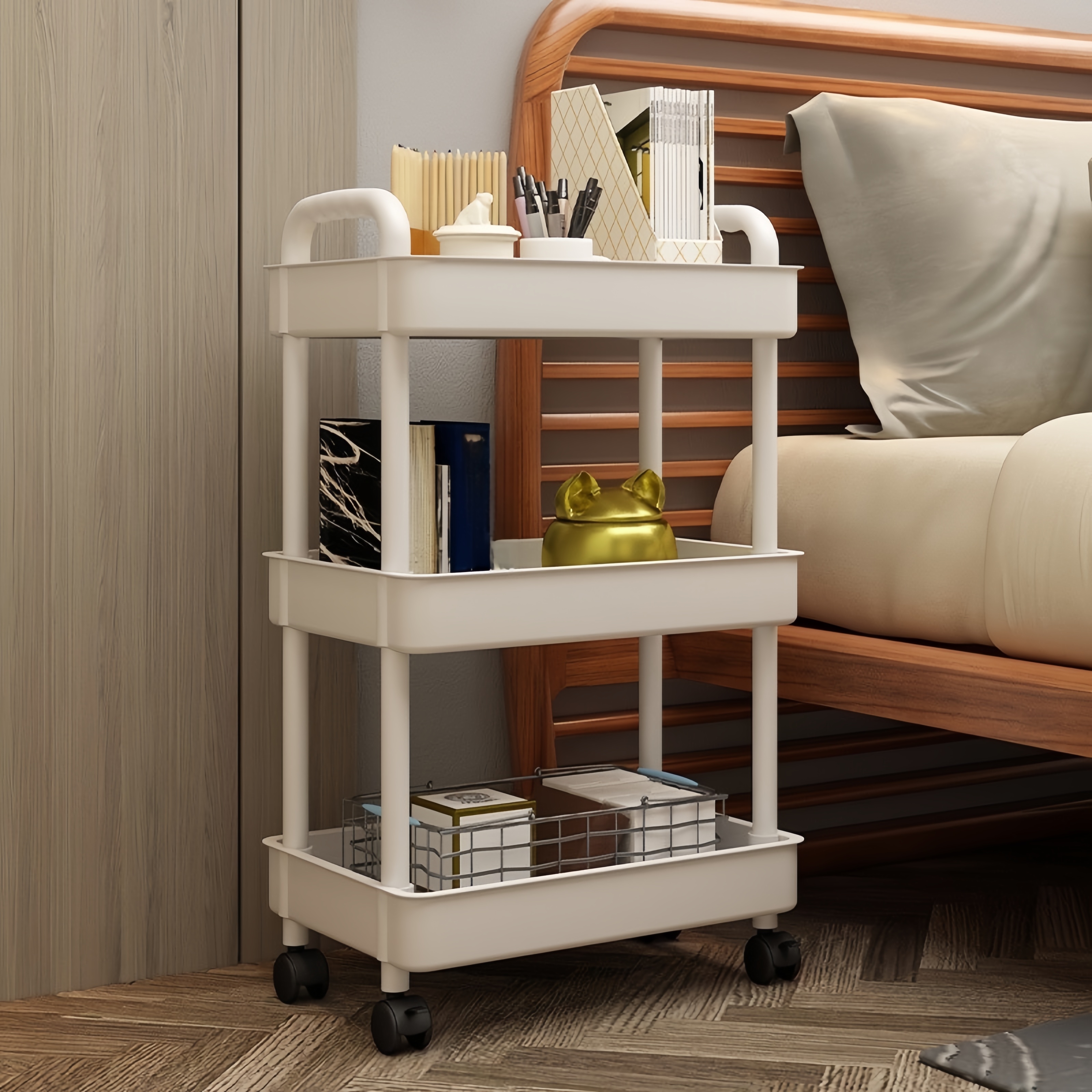 Small Rolling Storage Cart - Multifunctional Double-Layer Storage Rack for Kitchen & Bathroom