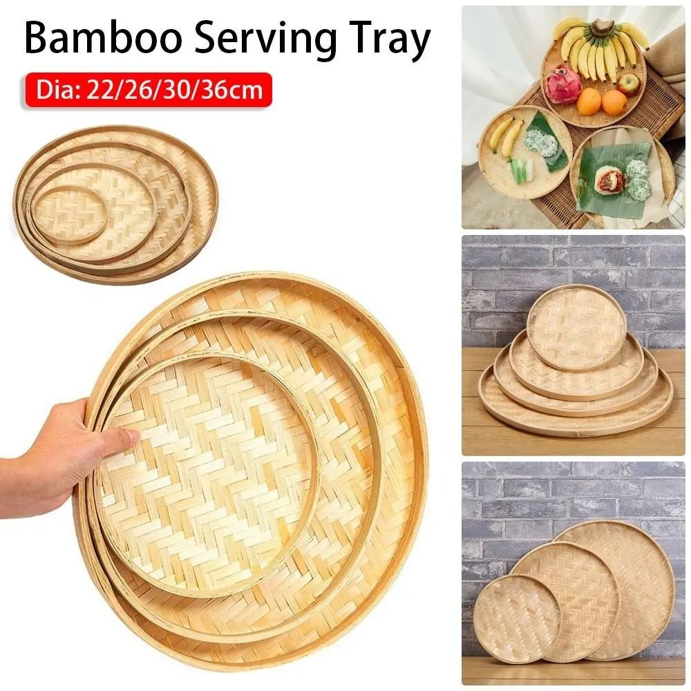 Handwoven Bamboo Serving Tray Basket for Fruit, Bread and Home Decor