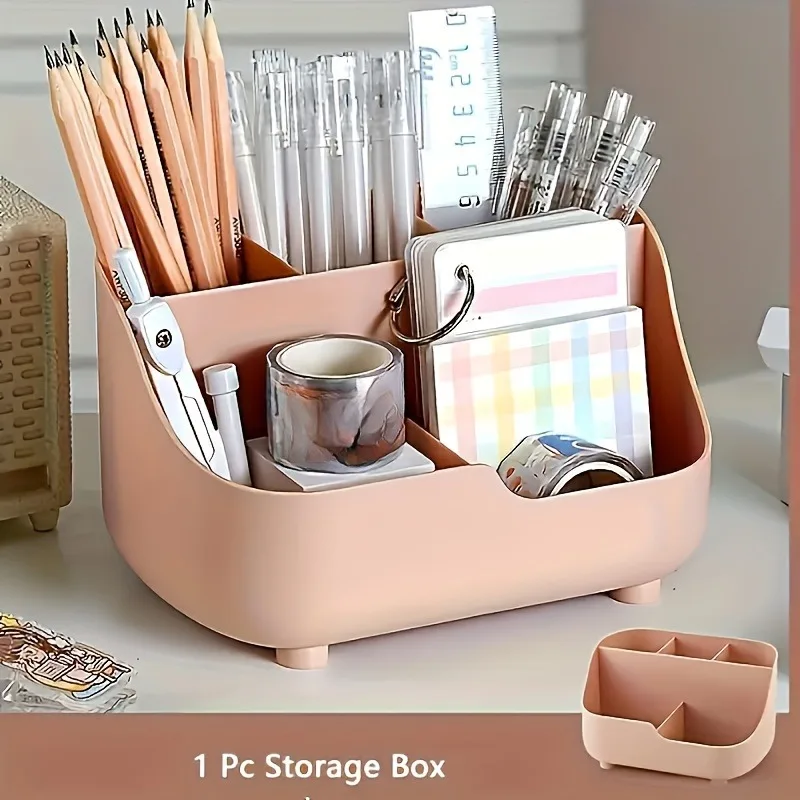 Simple Solid Color Five Grid Desktop Storage Box, Large Capacity Multi Function Storage Box for Office and Home