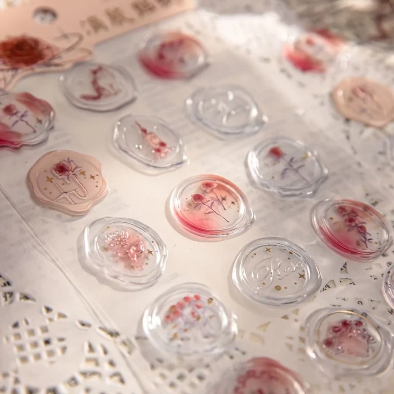 15 Piece Simulated Rose Wax Seal Sticker Set