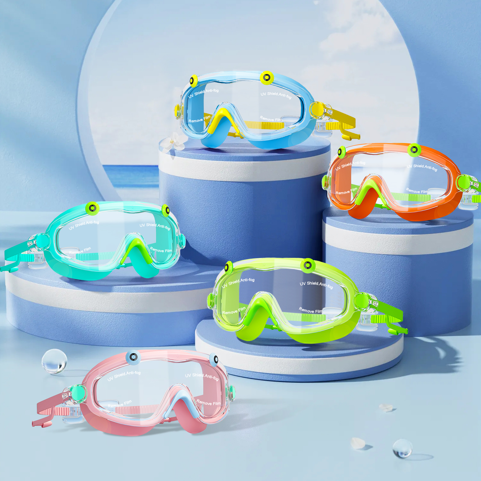Kids Swim Goggles with Earplugs, Anti Fog Leak Proof Wide View