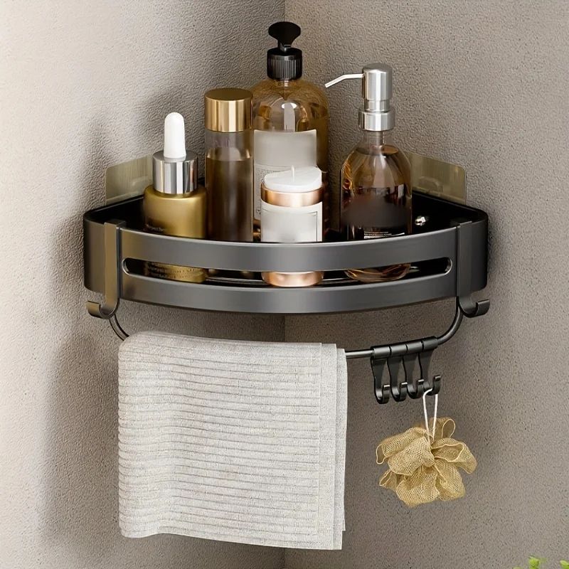 AeroGrip No-Drill Aluminum Corner Shower Shelf – Wall-Mounted Bathroom Storage Rack