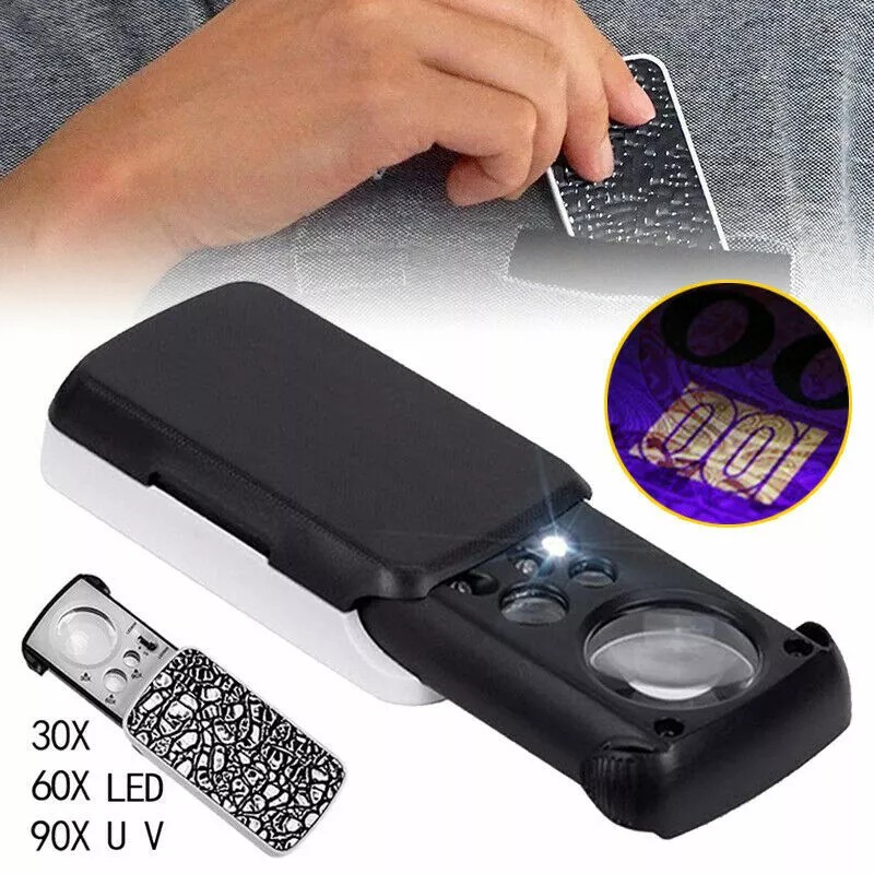 30X 60X 90X Pockets magnifying magnifier jeweler eye glass loupe loop LED light