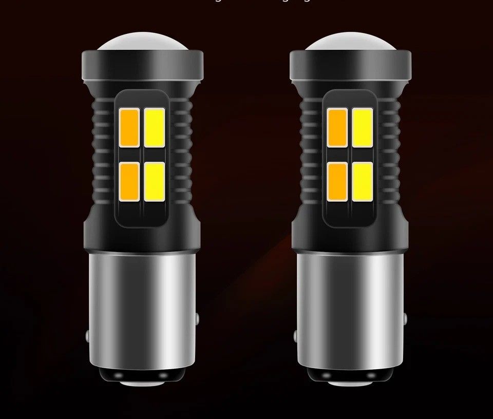 White/Amber LED DRL Switchback Turn Signal Parking Light Bulbs Dual Color for Vehicles