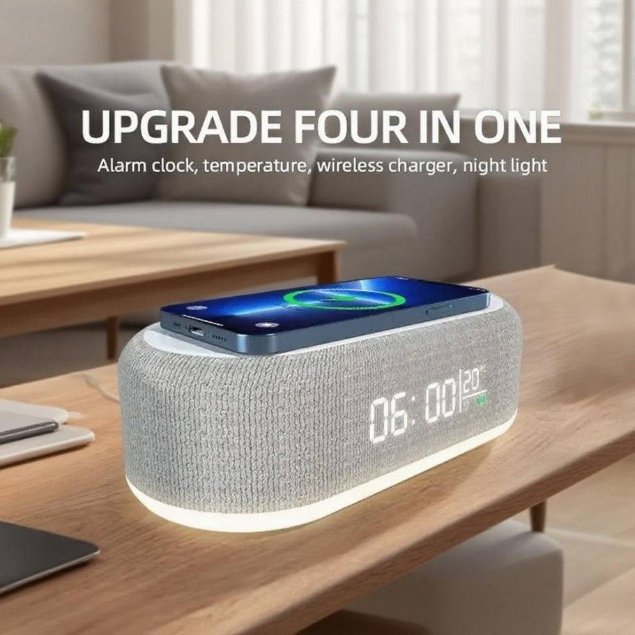 Wireless Charging Alarm Clock Dock, Bedroom Night Light Lamp, Phone Fast Charging Pad