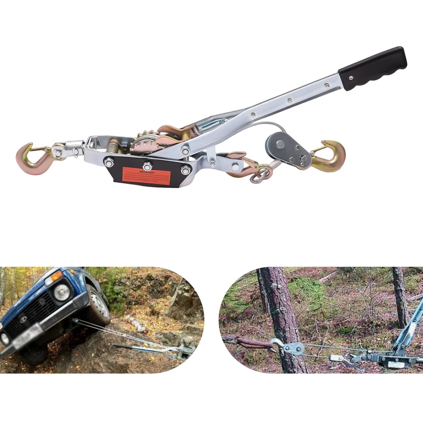 Heavy Duty Hand Puller Hoist, 5 Ton Cable Winch with 3 Hooks