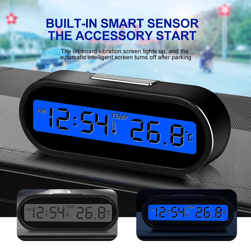 Mini Digital Car Clock with LCD Display Thermometer and Backlight
