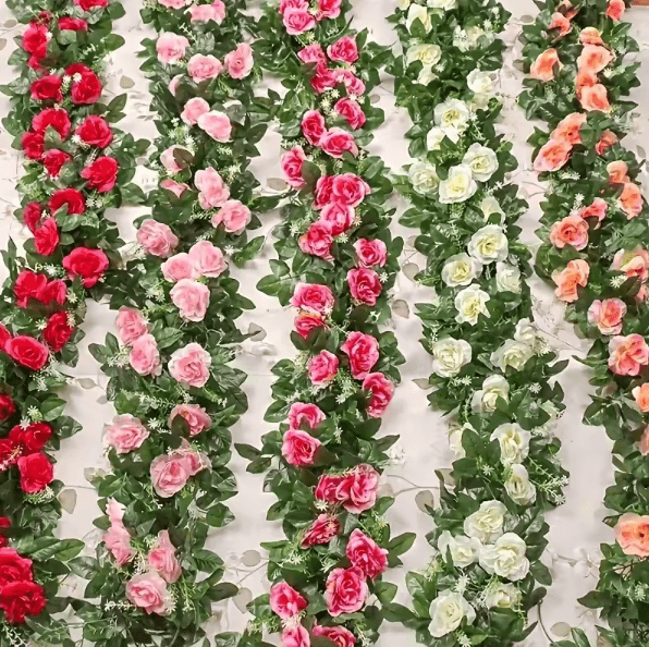 2.2M Artificial White Flower Hanging Vine – Elegant Faux Garland for Home & Wedding Decor