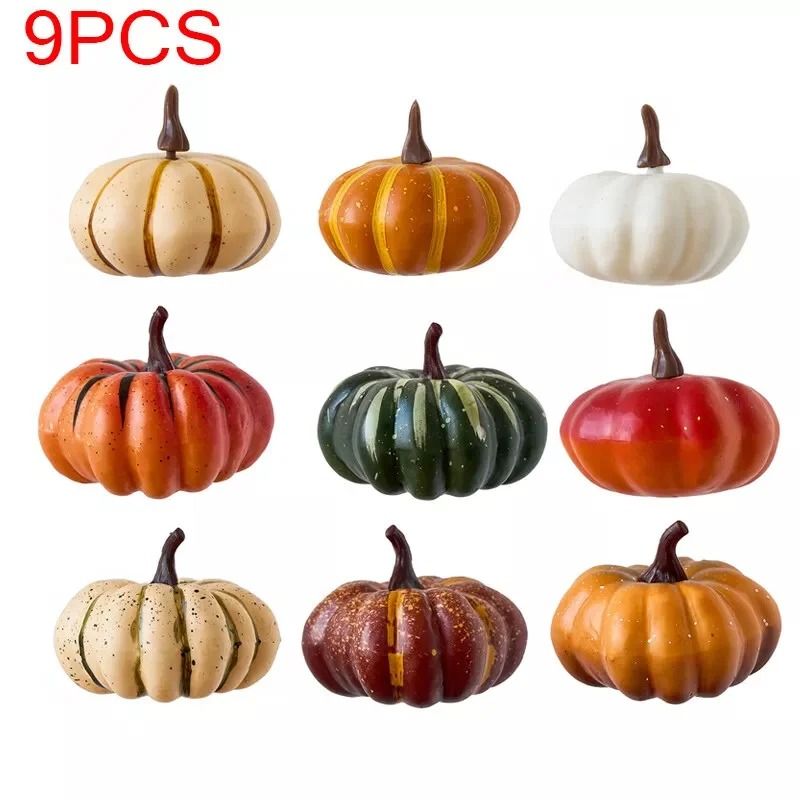 9 Piece Artificial Pumpkin Decor Set for Fall Harvest and Halloween Decorations