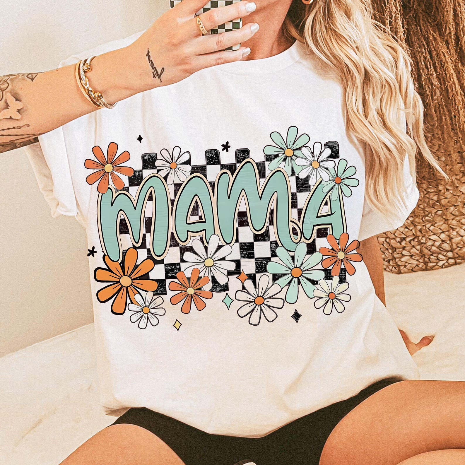 Floral Mama Shirt Trendy Retro Mom Life Graphic Tee