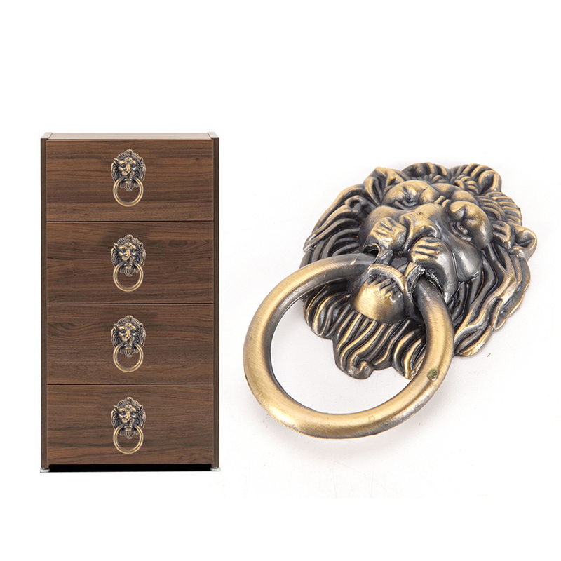 Vintage Lion Head Door Knocker Antique Brass Dragon Handle