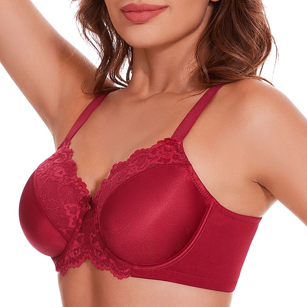 Sheroine Lace Floral Underwire Minimizer Bra – Full Coverage Unlined T-Shirt Support Bra