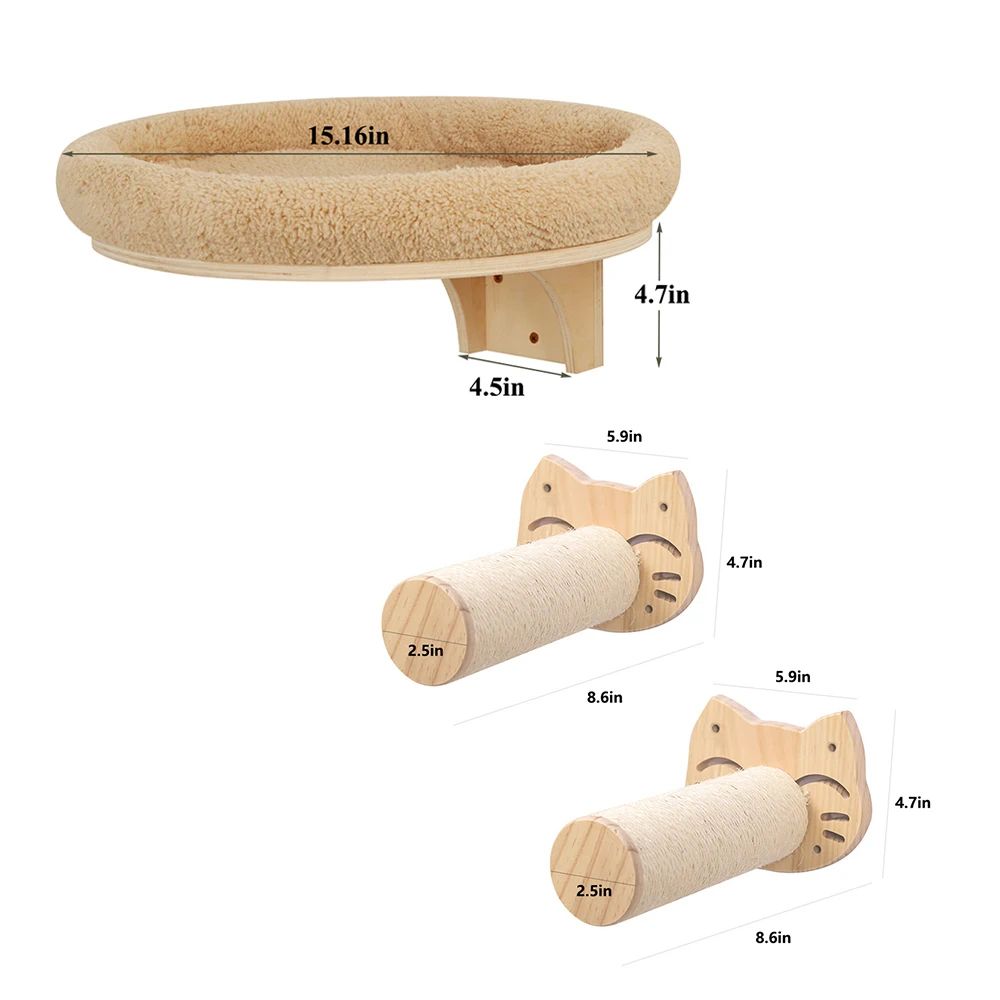 Wall Mounted Cat Climbing Ladder with Hammock