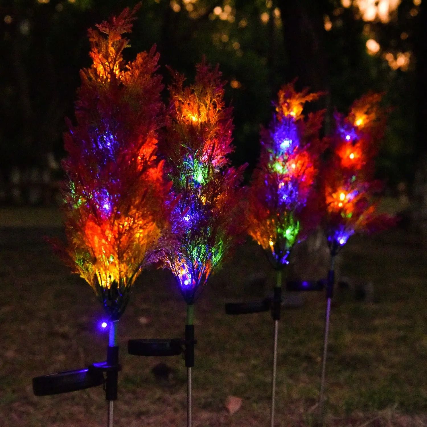 Solar Pine Christmas Stake Lights | RGB Waterproof Outdoor Cypress Garden Decor & Floral Ambiance Lighting