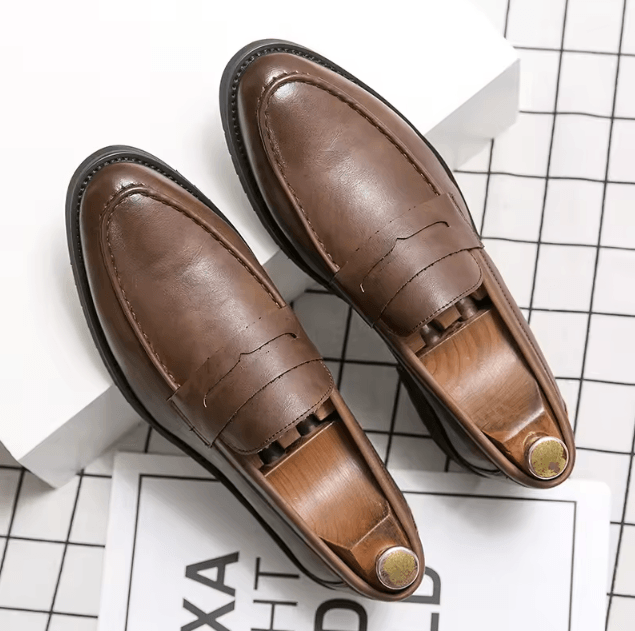 Mens Soft Breathable Leather Casual Slip On Loafers Lightweight British Style Business Shoes