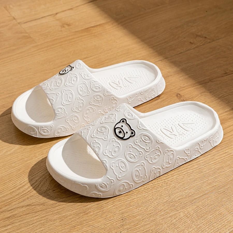 Cute Bear Cartoon Indoor Slides for Women Soft Sole Non Slip Home and Bathroom Slippers