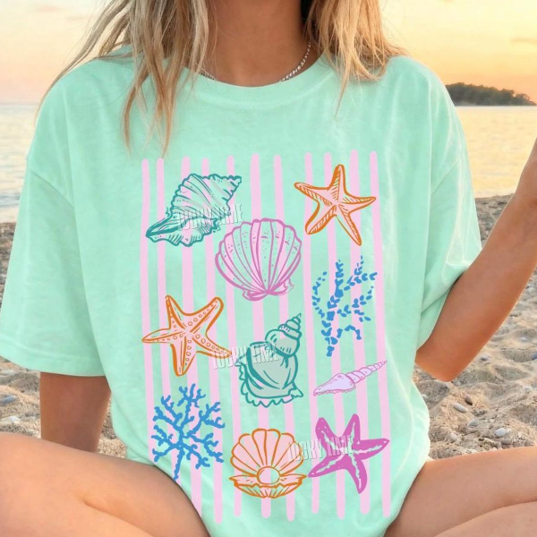 Beach Shell Shirt Coastal Summer Graphic Tee Ocean Lover Vacation Outfit