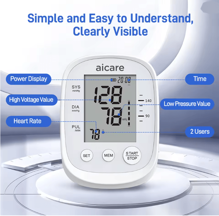 AICARE Blood Pressure Monitor Upper Arm Automatic Tonometer Digital Blood Pressure Meter BP Medical Sphygmomanometer Pul
