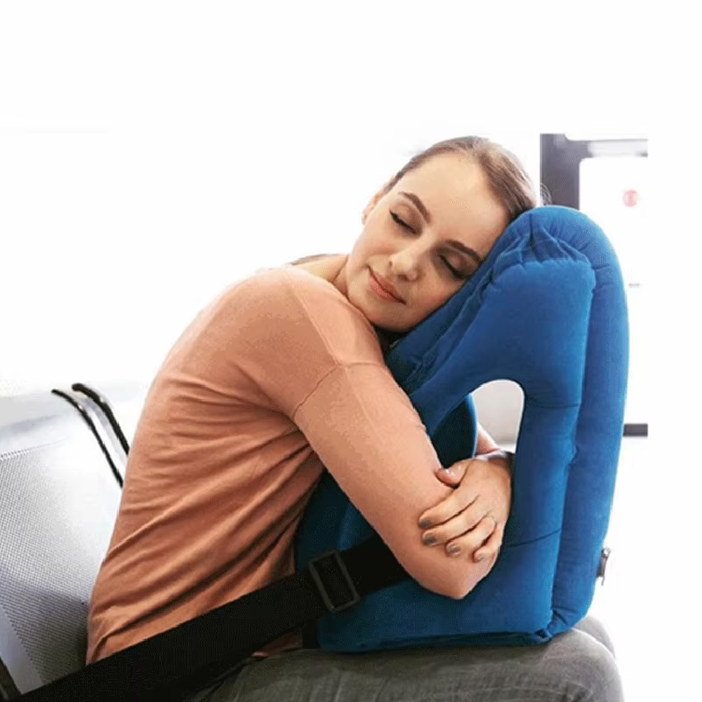 Portable Inflatable Travel Pillow, Airplane Nap Pillow, Outdoor Sleeping Cushion, Office and Train Sleeping Bag Pillow