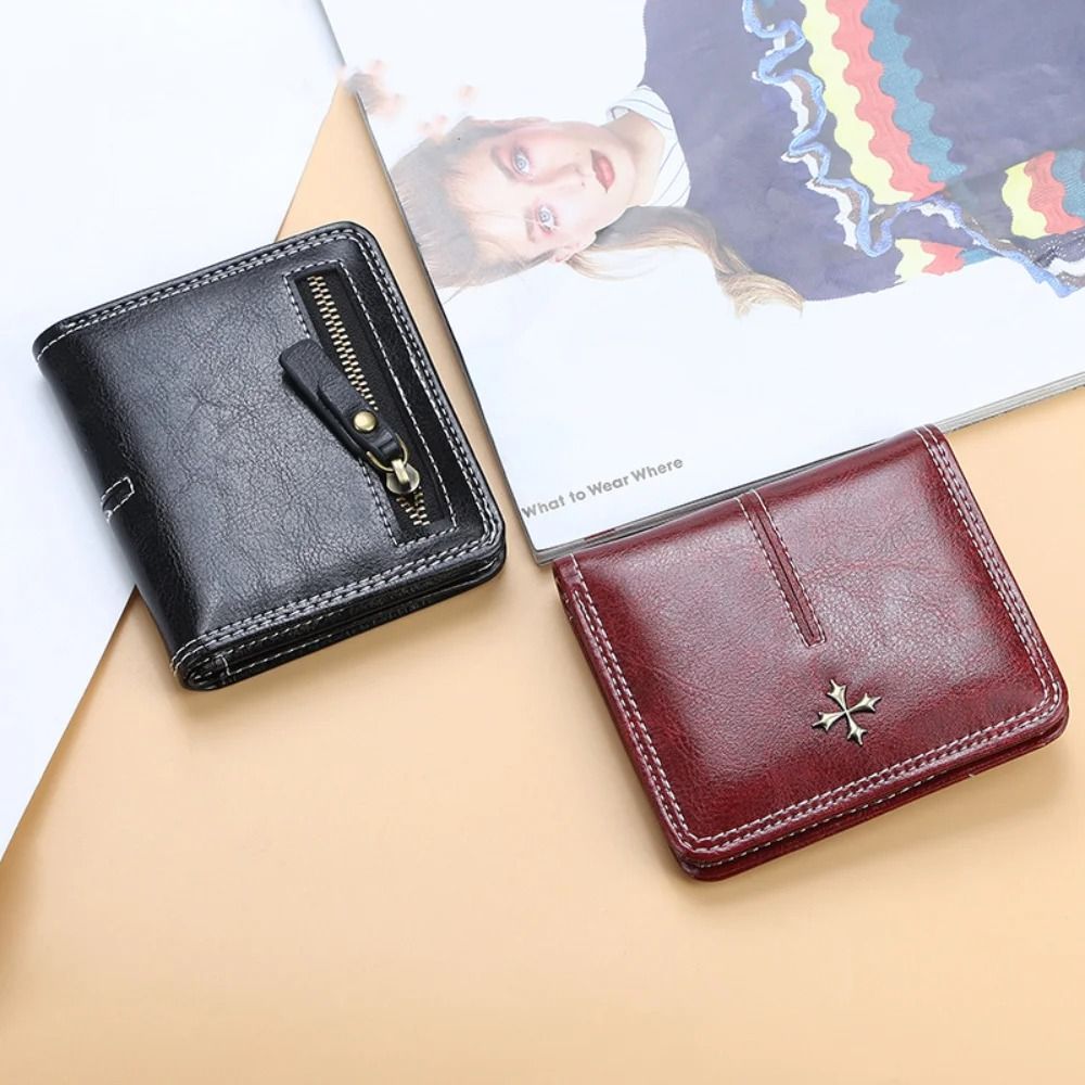 Zipper Mini Vertical Wallet – Fashionable PU Leather Square Card Holder & Coin Purse