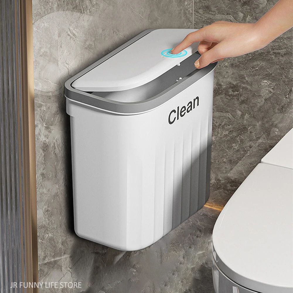 Press-Type Wall Mounted Trash Can 12/16L with Lid for Bathroom and Kitchen