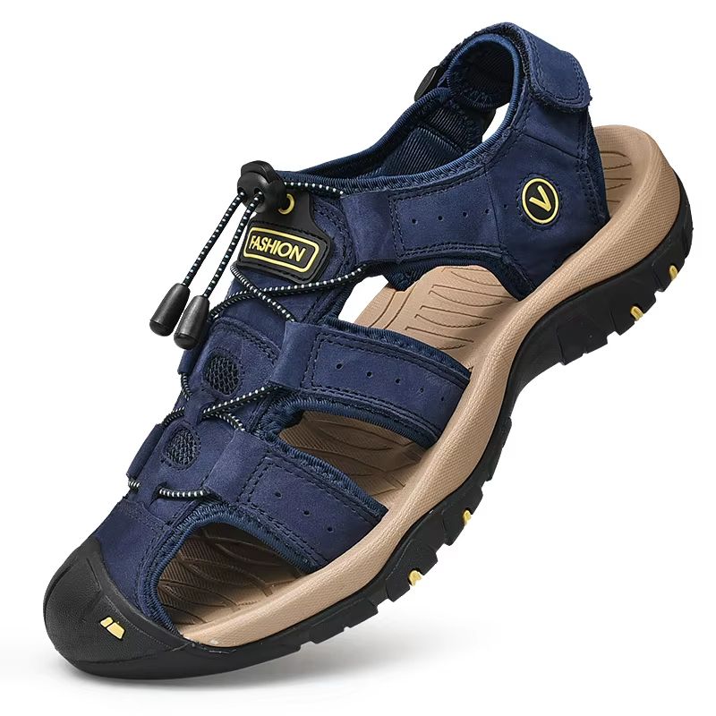 Men's Summer Genuine Leather Sandals – Casual Outdoor Beach Shoes with Roman Style, Plus Size 38–48
