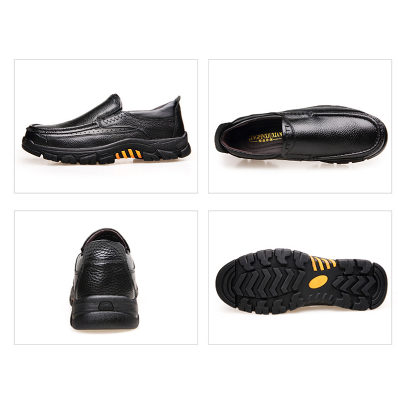 Men's Genuine Leather Loafers, Soft Cowhide Casual Shoes, Black Brown Slip-On, Thick Sole Male Footwear for Comfort