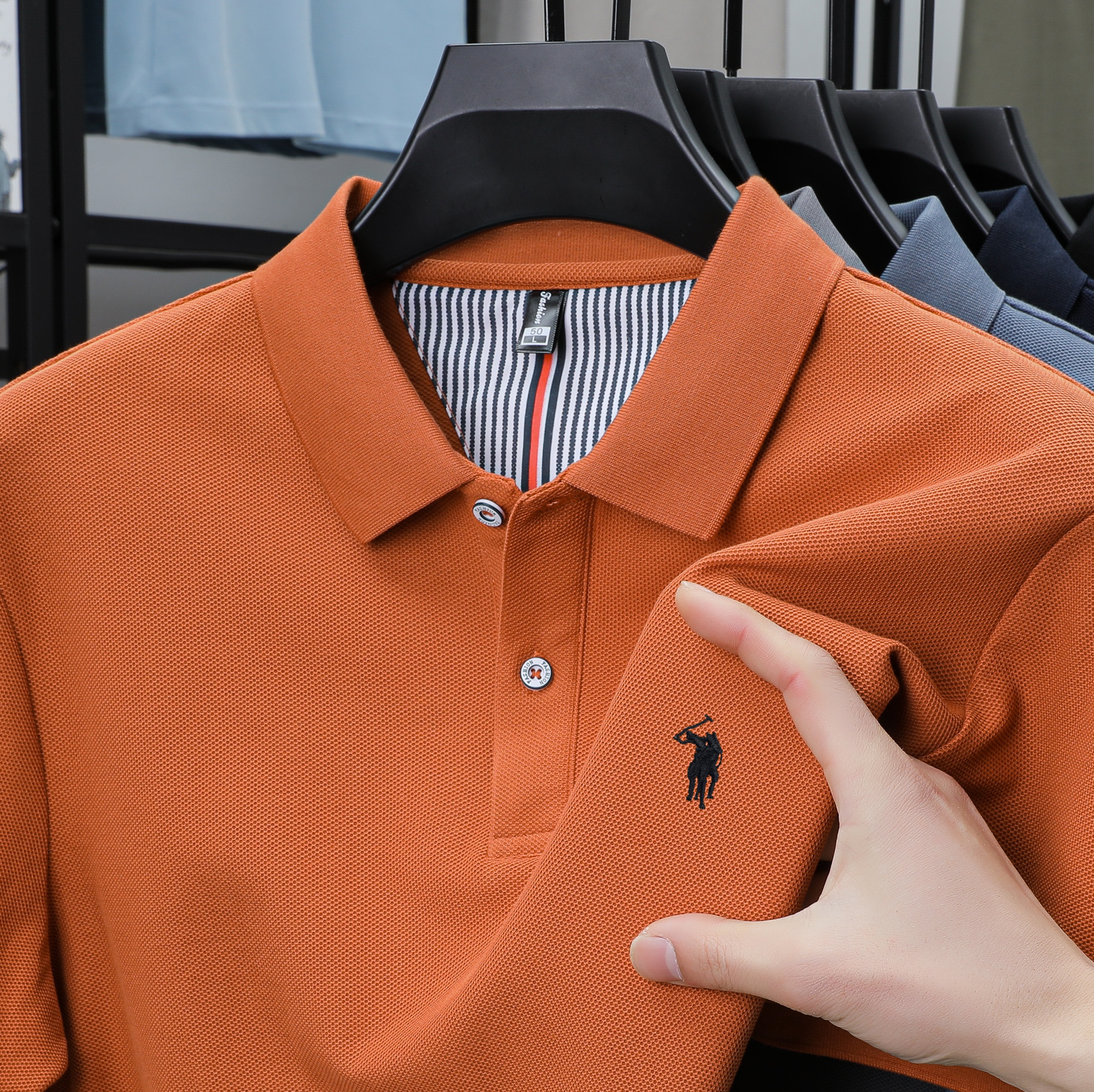 Men's Cotton Polo Shirt with Embroidery Breathable Business Casual Summer Fit