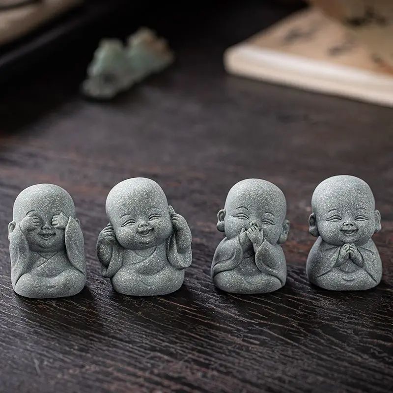 Cute Little Monk Stone Statues Set
