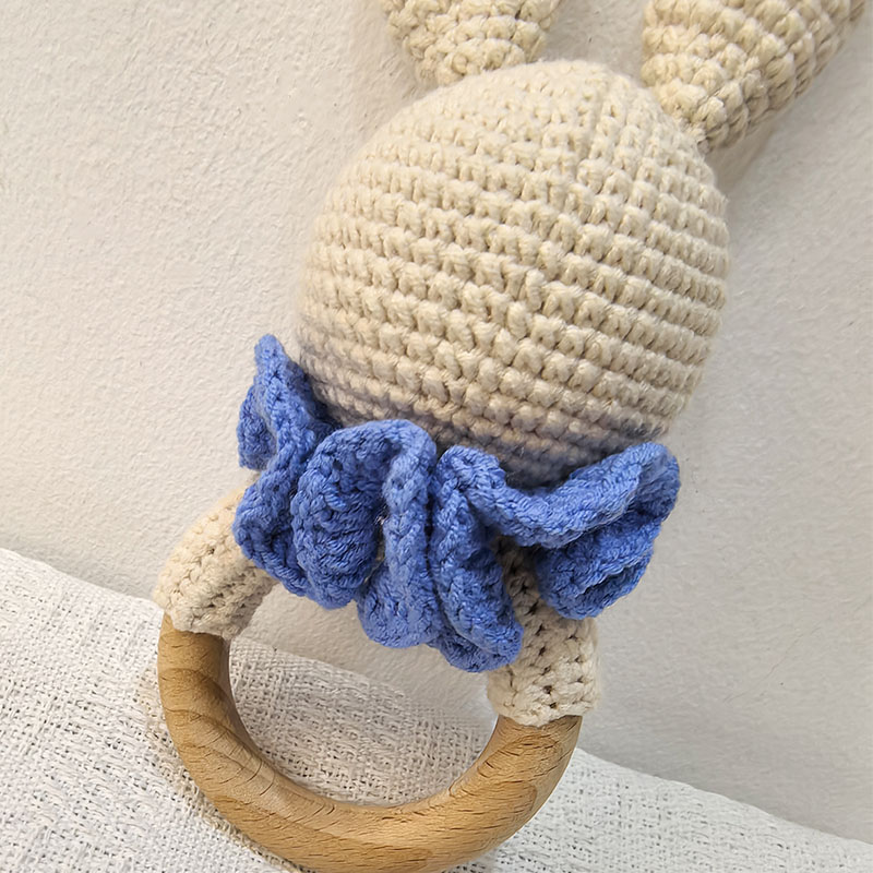 Long Ear Bunny Baby Rattler Safety Wooden Teether Mobile Crib Bell Teething Toy