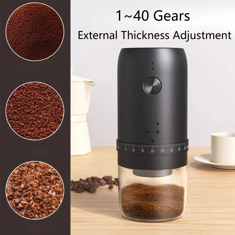 Electric Coffee Grinder with Adjustable 40 Gears and Rechargeable Battery