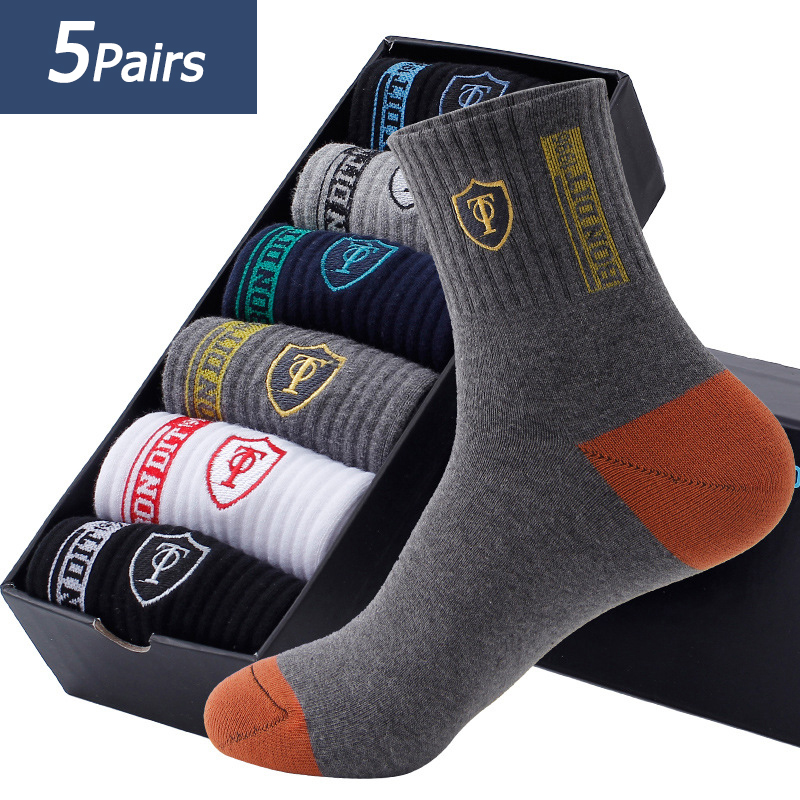 5 Pairs Men's Sports Socks, Spring & Fall Thin Athletic Socks, Breathable, Sweat-Absorbent for Basketball, Running