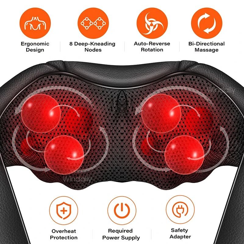 4D Shiatsu Neck and Shoulder Massager Kneading Massage Pillow with Heat