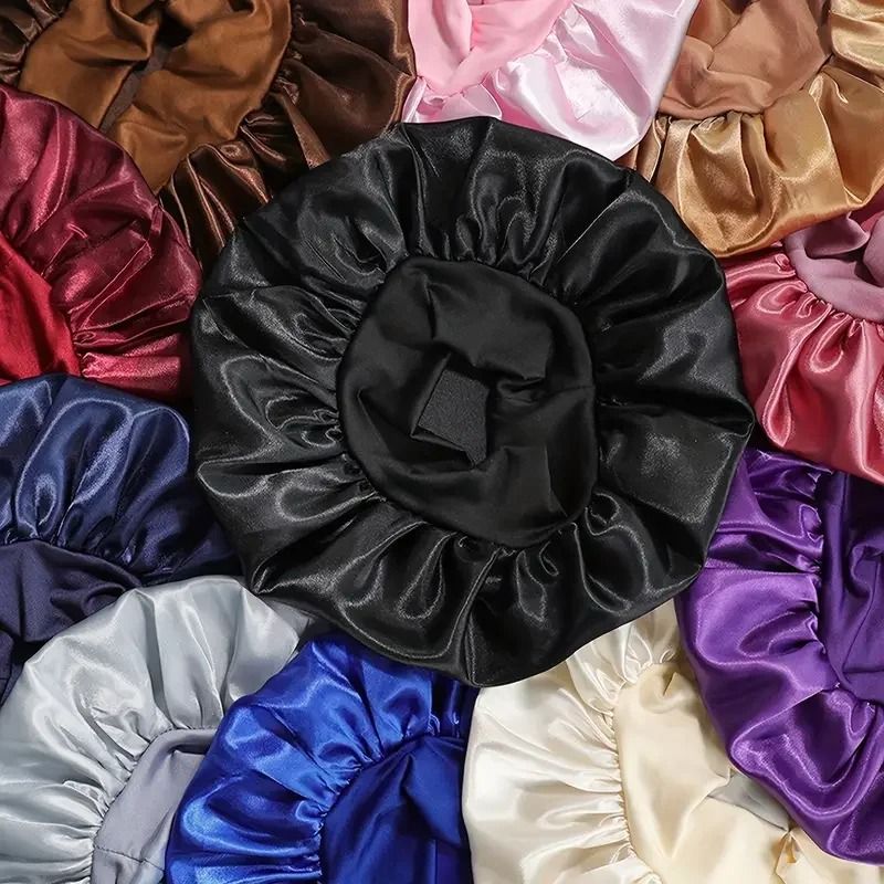 Women Satin Shower Cap Wide Brim Bonnet